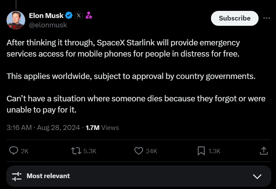 Syaratnya, penggunaan internet berbasis satelit itu untuk terkoneksi dengan layanan darurat dalam situasi-situasi genting atau darurat hal tersebut juga tergantung pada izin pemerintah negara tersebut.